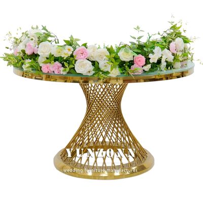 Good price Wedding Event Dining Table Hotel Furniture Stainless Steel Metal Base Round Tables Latest Wedding Furniture online