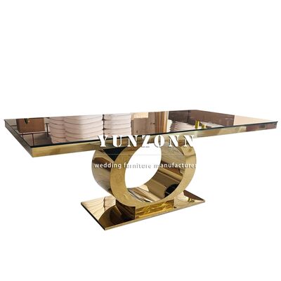 Good price Best Selling Luxury Round Base Wedding Table Gold Stainless Steel and Mirror Glass Top Modern Design Hotel Furniture online