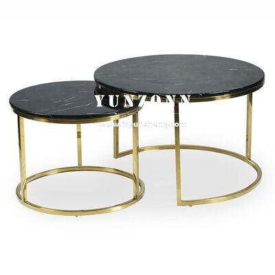 Good price Minimalist Home Furniture Metal Nesting Tables with Black Glass/Marble Tops Round Sofa Table Tempered Glass Coffee Table online