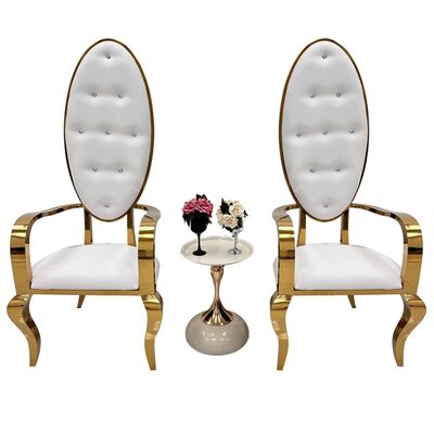 Good price Luxury Style Hot Sale High Back Stainless Steel Chair With Armrest king Chair for Wedding Used online