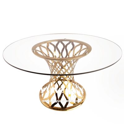 Good price Deluxe Hotel Furniture Round Circle Mirror Glass Stainless Steel Modern Dining Tables Set online