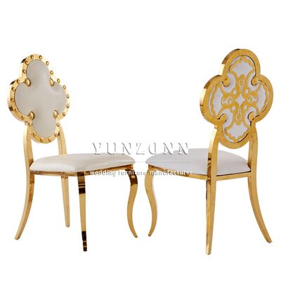 quality Luxury Hotel Wedding Four Leaf Clover Back Design Glossy Gold Chair for Mariage Ceremony factory