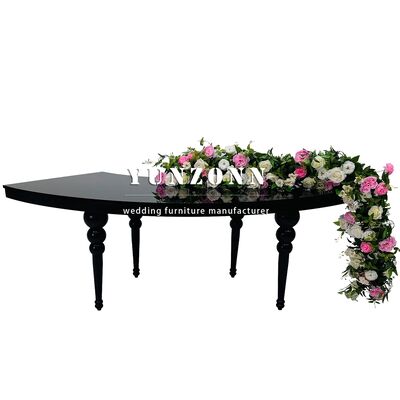 quality Large Banquet Hall Black Metal Serpentine Half Moon Wedding Table factory