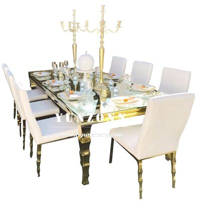 Good price Hotel Hall Restaurant Furniture Metal Frame 8 Seater Glass Dining Table with Chair online