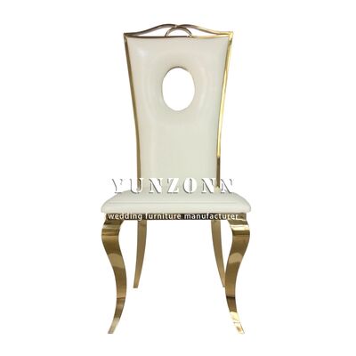 Good price White Leather Pad Stainless Steel Frame Royal Gold Wedding Banquet Hall Chairs for Bride and Groom Sale Wholesale online