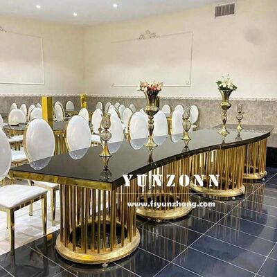 Good price Luxury Stainless Steel Gold Metal Base Hotel Furniture Glass Top Wedding Serpentine/Round Table online