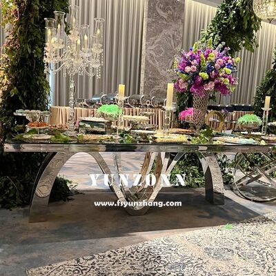 Good price Modern Style Rectangle Dining Table Optional Stainless Steel Frame Silver/Gold/Golden Rose Gold Finish for Outdoor Hotel Use online