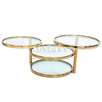 Good price Uniquely Designed Golden Polished Stainless Steel  Top Round Shape Rotating Coffee Table online