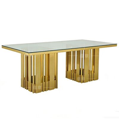 Good price Modern Gold Box Base Baroque Wedding Dining Table Sets Stainless Steel Restaurant Furniture for Hotels online