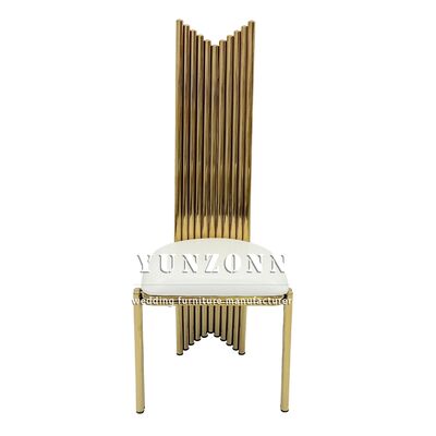 Good price Events Furniture Stainless Steel Gold Frame White Pu High Back Wedding Dining Party Event Banquet Chair for Sale online