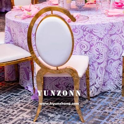 Good price Unique New Design Wedding Chair for Decoration Luxury Chaises Mariage De With Gold Stainless Steel Leg and C Shape Oval Back online