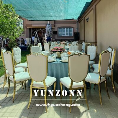 Good price New Cat Head Stainless Steel Frame Hotel Wedding Chairs Furniture Supplies White Leather Event Chair Gold Events Party Banquet online