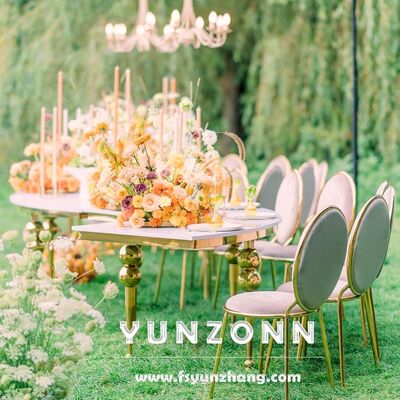 Good price Modern S-Shape Dining Table Chair Set Restaurant Wedding Glass Metal Hotel Furniture for Outdoor Hall Use online