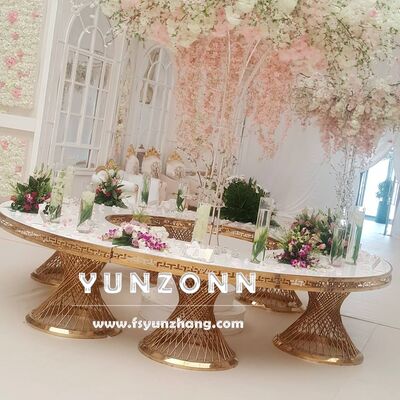 Good price Luxurious Modern S-Shape Half Moon Hotel Furniture Clear Glass Top Party Table for Dining Outdoor Restaurant Banquet Events online