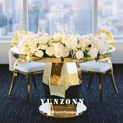Good price Selling New Model Gold Stainless Steel Wedding Round Mirror Glass Top Cake Table Stand online