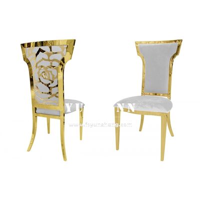 Good price Flower Pattern Back Wedding Furniture Gold Metal Banquet Dining Chair Modern Luxury online
