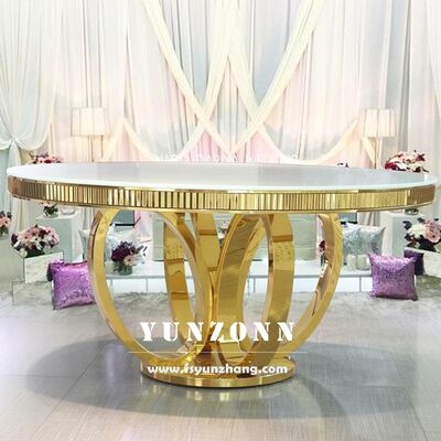 quality White MDF Top Round Golden Stainless Steel Metal Base Wedding Dining Table for Event Banquets Hotel Furniture factory