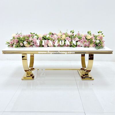 Good price Luxury Party Events Decorations Gold Legs Table Modern Glass Rectangular Stainless Steel Wedding Banquet Tables online