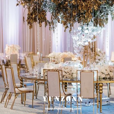 Good price Luxury Hotel Furniture Gold Stainless Steel Dining Chairs Wedding Party Bridal Chair for Event Supplies online
