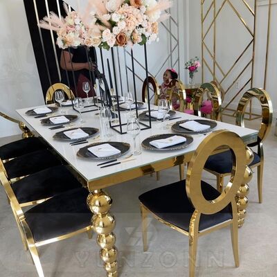 Good price Modern Heavy-Duty Metal Legs Banquet Table with Gold Stainless Steel & MDF Top for Hotel Wedding Dining Outdoor Living Room Use online