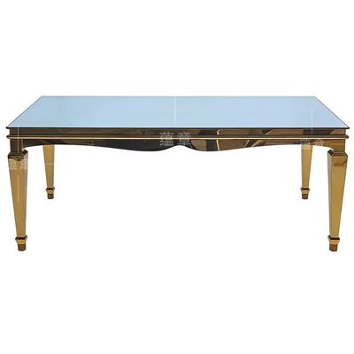 Good price Modern Gold Stainless Steel Rectangle Mia Banquet Dining Table with Tempered Glass Top Durable for Hotel Events online