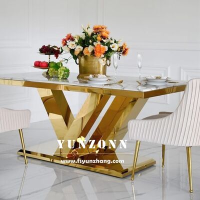 Good price Luxury Gold Dining Table with White Marble Top OEM Furniture for Hotel Restaurant for Banquets Living Room Use Metal Material online