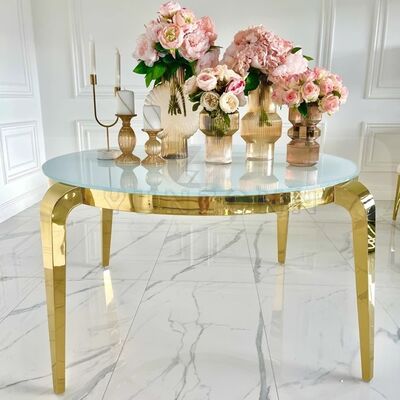 Good price Luxury Gold Stainless Steel Glass Round Tables for Dining Hotel Living Room Modern Design for Banquets and Parties-Wholesale online
