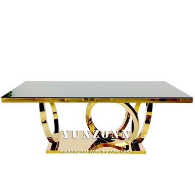 Good price Modern Luxury Gold Legs Rectangular Dining Decor Glass Tables Set Stainless Steel Tables for Events Wedding Banquet Decorations online