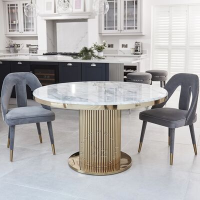 Good price Modern Gold Stainless Steel Dining Table with Circular Pedestal Marble Home Villa Hotel Wedding Stylish Contemporary Furniture online