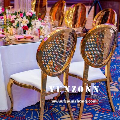 Good price Luxury Modern Stackable Diamond Chairs Event Party Round Back Chair Stainless Steel Gold Wedding Chair for Rental online