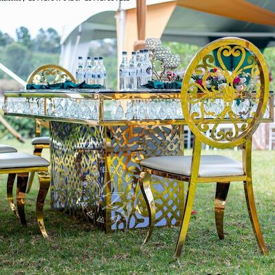 Good price Luxury Hotel Stainless Steel Crystal Pendant Golden Glass Wedding and Event Dining Table for Banquets Restaurants and Parties online