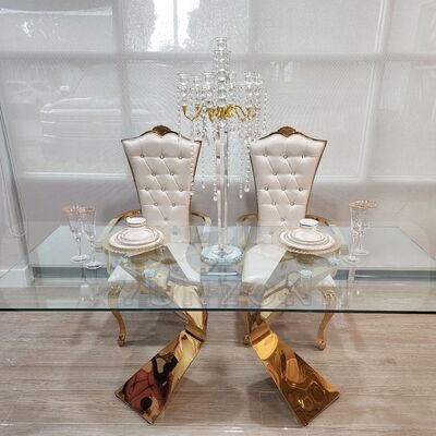 Good price Hotel Furniture Bridal Groom Wedding VIP Dining Table Glass Top Stainless Steel Living Room Party Restaurant Banquet-for Sale online
