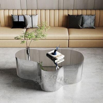 Good price YunZonn Luxury Modern Stainless Steel Coffee Table High Quality Silvery Mirror Finish Unique Shape Home Hotel Living Room Bar online