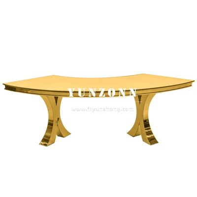 Good price Modern Gold Cross X Legs Serpentine S-Shape Glass and Metal Wedding Dining Banquet Table for Outdoor Hotels Events Parties online