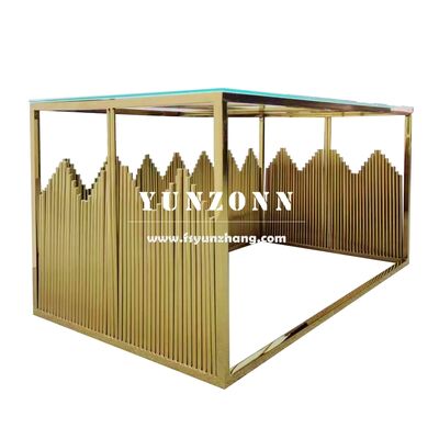 Good price New Design Foshan Hotel Wedding Furniture Gold Stainless Steel Bride and Groom Square Dining Table online