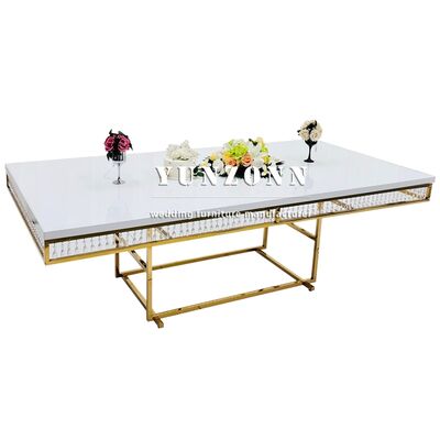 Good price Yunzhang Furniture Golden Stainless Steel Crystal Banquet Dining Table Luxury Wedding Tables and Chairs for Sale online