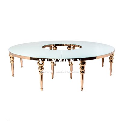 Good price Gold and White Serpentine Dining Table With White Glass Top for Hotels Restaurants Weddings and Outdoor Use online