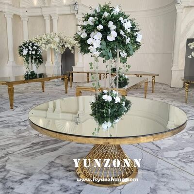Good price Wedding Event Dining Table Hotel Furniture Stainless Steel Metal Base Round Tables Latest Wedding Furniture online