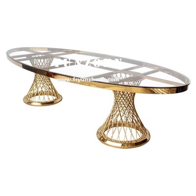 Good price Luxury Gold Stainless Steel Oval Table and Chairs Set for Wedding Parties and Hotel Furniture online