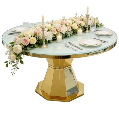 Good price Luxury Modern Round Shape Glass Top Gold Stainless Steel Base Dining Room Centre Table Outdoor Restaurant Furniture online