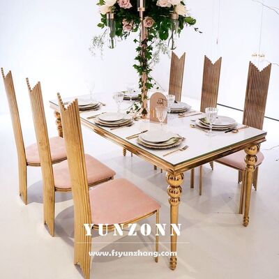 Good price Luxury Modern Gold Wedding Chairs and Table Set Stainless Steel Event Banquet Hall Venue Furniture for Hotels and Dining online
