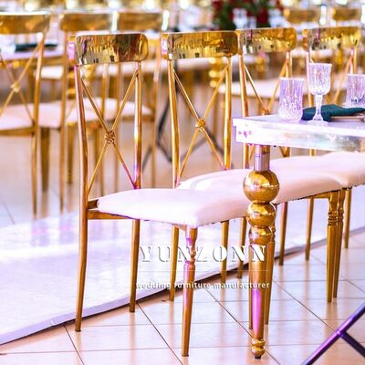 Good price High Quality Stainless Steel Wedding Chair Cross Back Hotel Hall Dining Chair for Party Event Gold Restaurant Chair for Events online