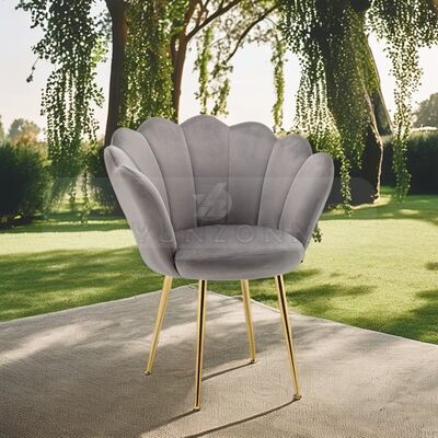 Good price Nordic Designer Grey Velvet Dining Chair Shell Shape Back Gold Leg Individual Armchair Living Room Hotel Gym-Upholstered Metal online