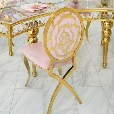 Good price Modern Pink Velvet Dining Chair with Carved Rose Back Stainless Steel Metal Furniture for Outdoor Apartment Villa Hotels Events online