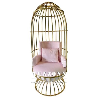 Good price King Gold Throne Chair with Fancy Leather Bird Cage Shape Cushion Stainless Steel for Hotel or Living Room Event Furniture online