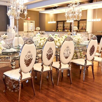 Good price Modern Gold Stainless Steel Oval Back Chair with Leather for Dining Hall Hotel and Wedding Contemporary Style for Apartment online