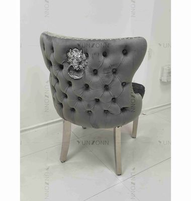 Good price Gray Power Lion Buttoned Back Dining Chair Padded Dining Room Chairs Silver Stainless Steel Legs online