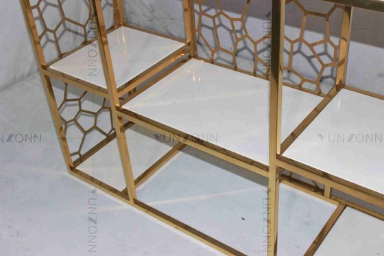 Good price Hollow Out Pattern Carving Design Storage Cabinets Marble Gold Plated Shelving online
