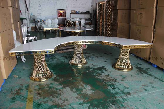 Good price Small Waist Base MDF Table Top Half Moon Dining Table Set Stainless Steel Frame For Wedding Event online
