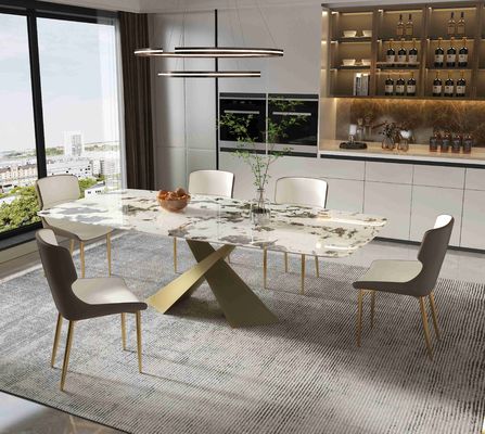 Good price Bright Rock Board Small Apartment Dining Table Chair Sets Nordic Modern Light Luxury Bronze Dining Room Set online